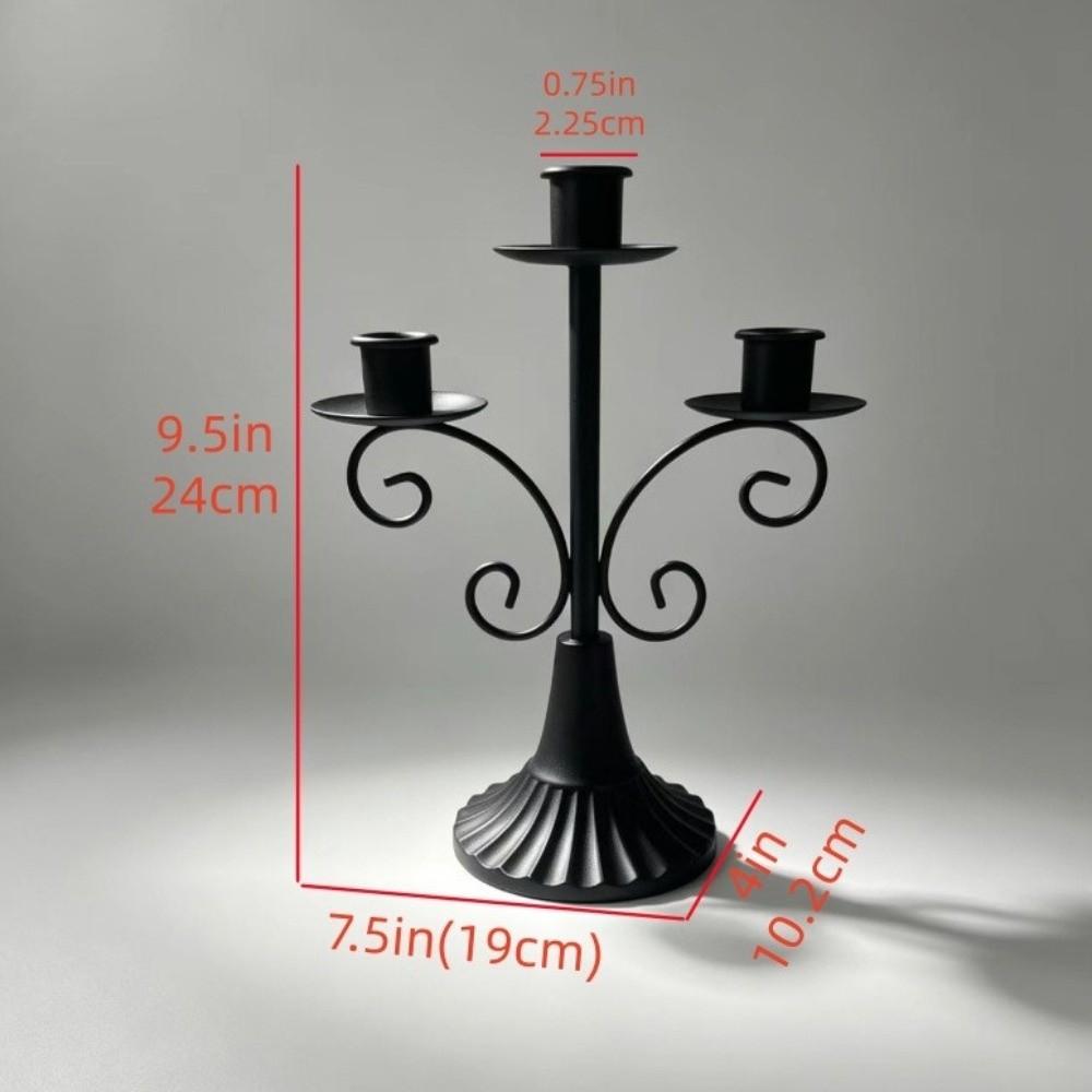 Vintage Three Headed Candlestick Holders Iron Candle Stand Ornament Rolled Flower Candelabra Hotel