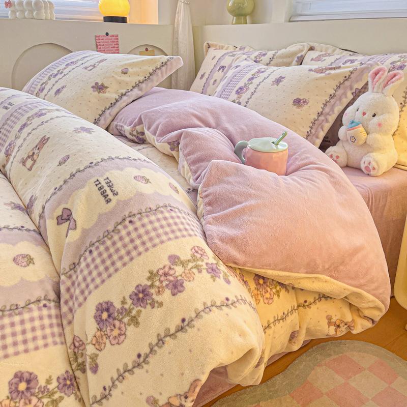 Thickened Milk Fleece Four-Piece Set Cartoon Coral Fleece Quilt Cover Fleece Bedding Flannel Sheets