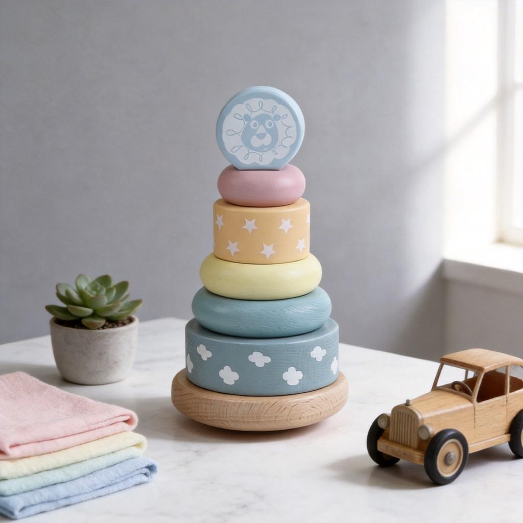 Rainbow Tower Wooden Stacking Blocks For Kids Educational Cognitive Play