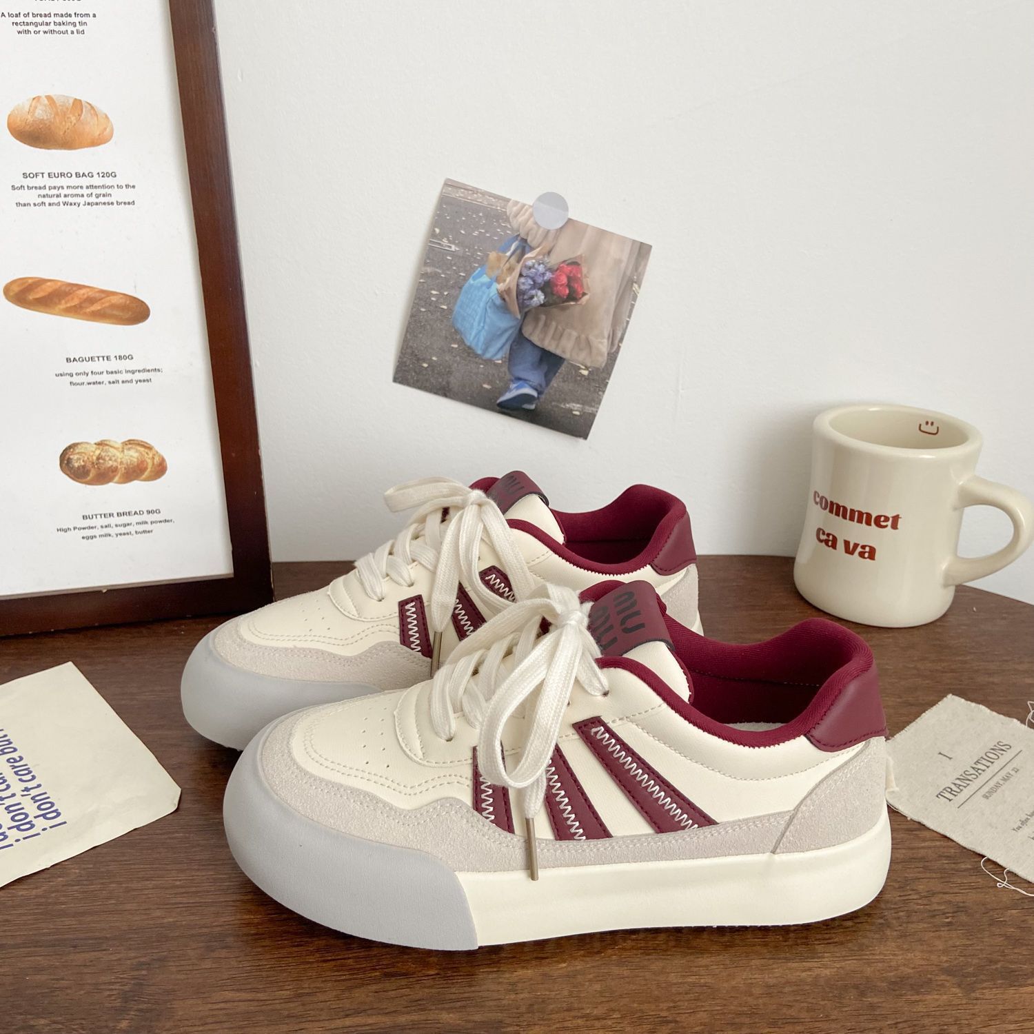 

Dexun thick baseplate shoes women s leather surface 2025 spring new chic niche Korean version low-top student sports little white shoes 35 красный