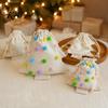Reusable Fabric Gift Wraps Christmas Tree Shaped Bag, Drawstring Treat Goody Bags with Pompoms Durable Polyester Sacks Bells, Winter Present Wrapping