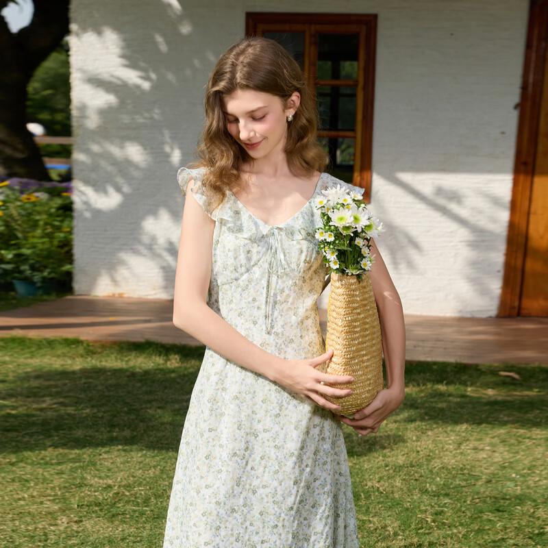 Sancai Women's Resort Floral Chiffon V-Neck Maxi Dress