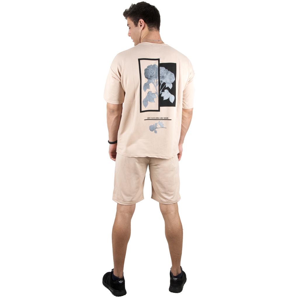 

Комплект из двух шорт и футболки оверсайз DeepSEA с принтом розы на спине 2303162