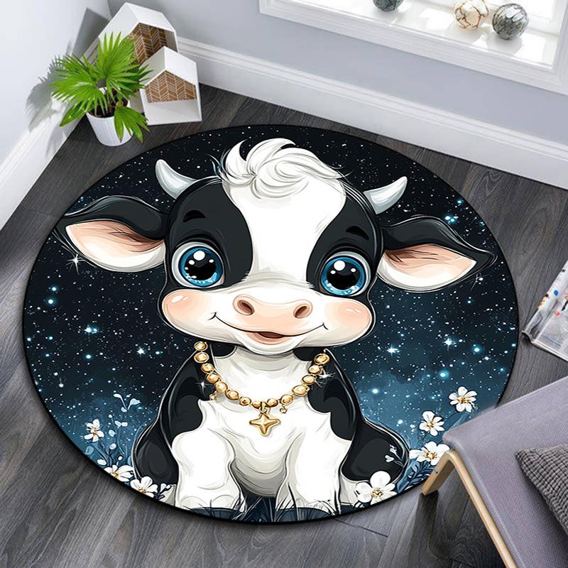 Cute Cow Round Area Rug,Carpet Rug for Living Room Bedroom Sofa Playroom Decor,Non-slip Floor Mat