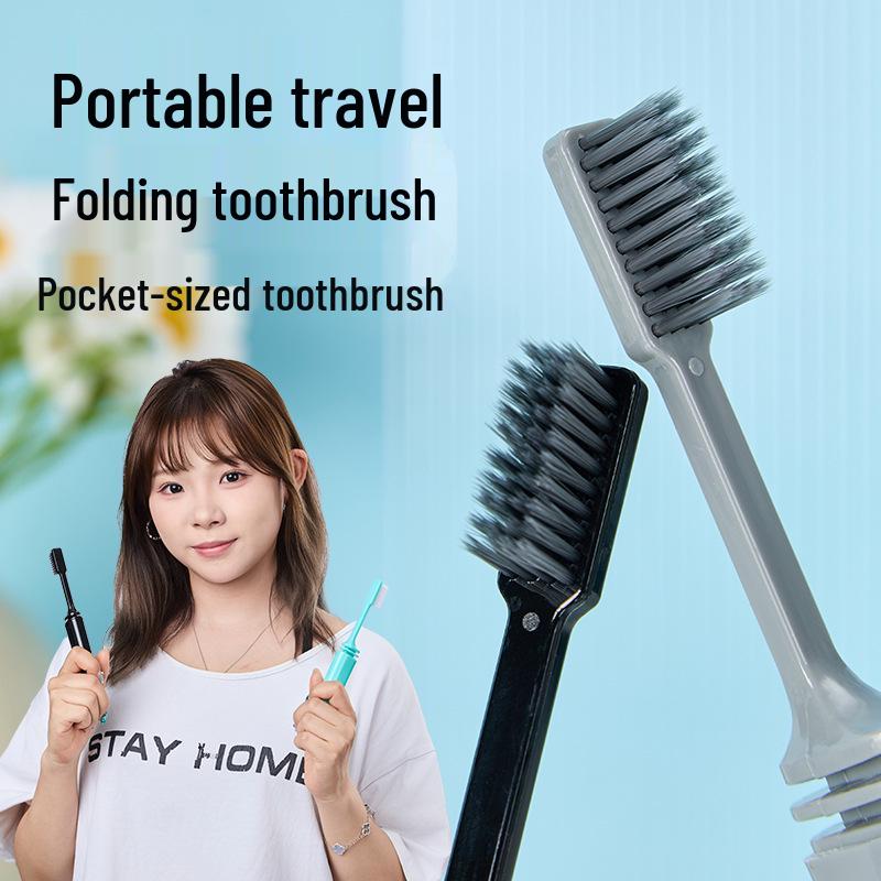 Bamboo Charcoal Soft Bristle Folding Travel Toothbrush Set - Multicolor, Customizable Logo, Hotel-Ready