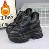 Fashion Winter High Top Leather Women Boots Platform Wedge Sneakers Chunky Shoes Hidden Heel 12CM White Black Women Casual Shoes
