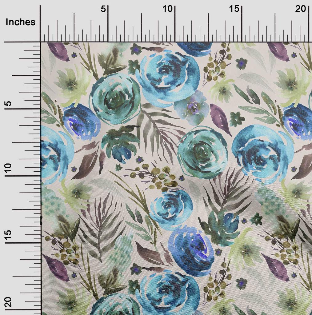 oneOone Baumwolle Flex Mittelblau Stoff Blumen Kleidermaterial Stoffdruckstoff Meterware 40 Zoll