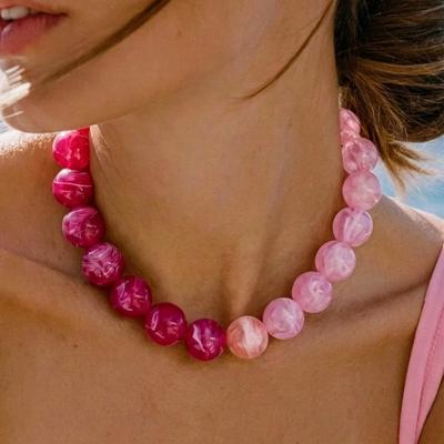 Large Women Choker Candy Color Clavicle Chain Elegant Beaded Necklace  Summer