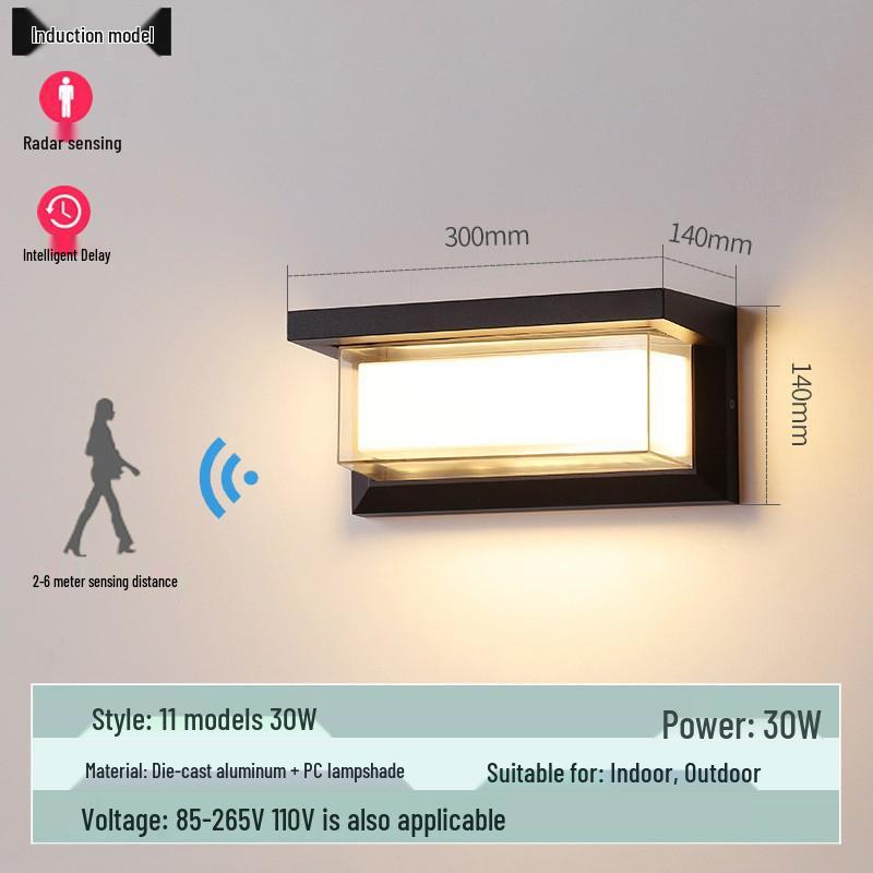 Waterproof Minimalist LED Wall Light with Smart Sensor for Outdoor Use