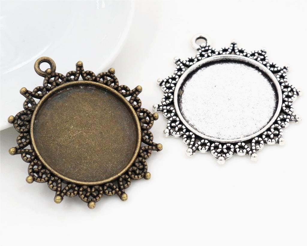 New Fashion 5pcs 25mm Inner Size Antique Bronze and Antique Silver Plated Pattern Cameo Cabochon Base Setting Charms Pendant