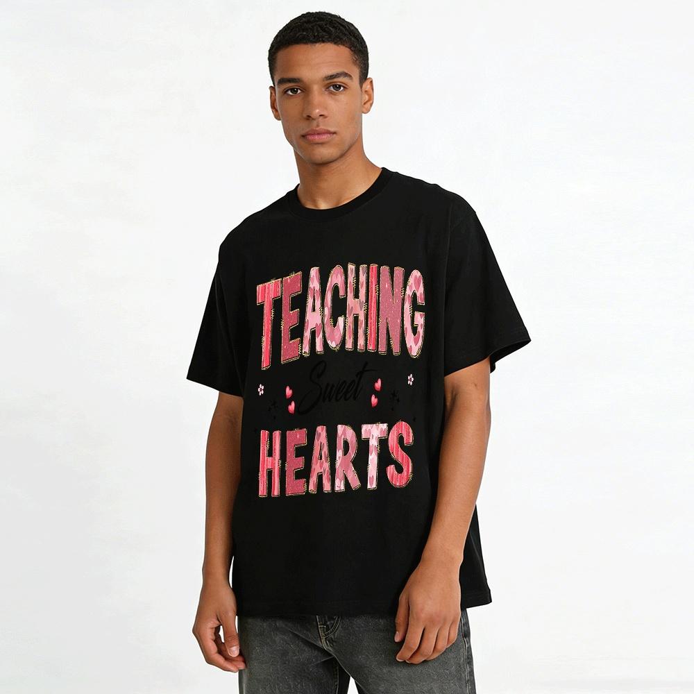 Valentine's Day Teaching Sweet Hearts Print Casual Top Pure Cotton T-shirt