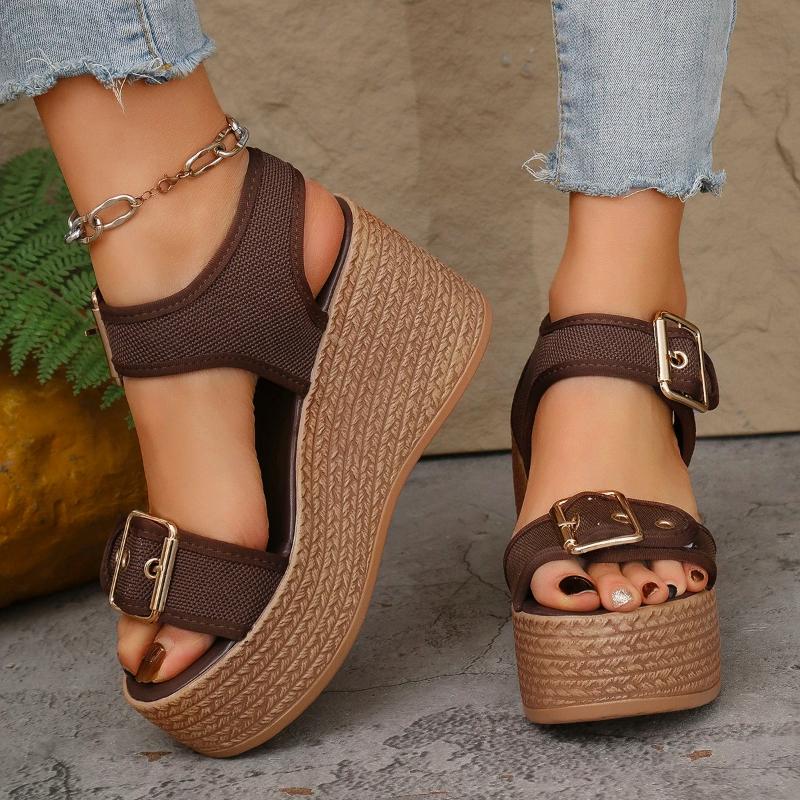 Thick Bottom Women's Wedge Heel Sandals Summer 2025 Buckle Strap Chunky Platform Sandals Woman Fashion Plus Size Beach Sandalias