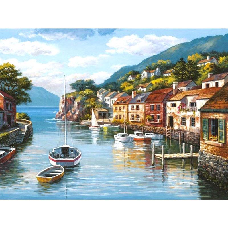 DIY Harbor Painting Kit - 40x50cm Digital Oil Painting Set