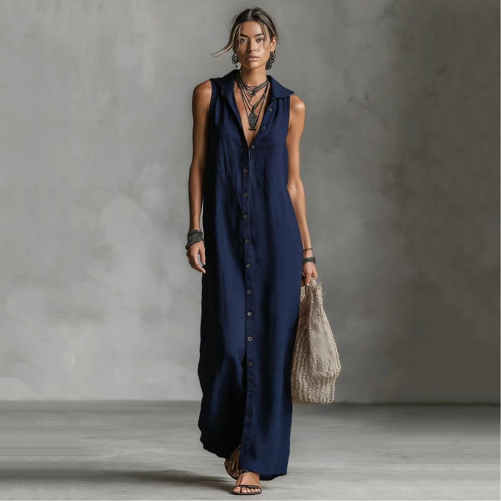 Button Up Dress, Sleeveless Hooded Long Skirt, Women's Clothing