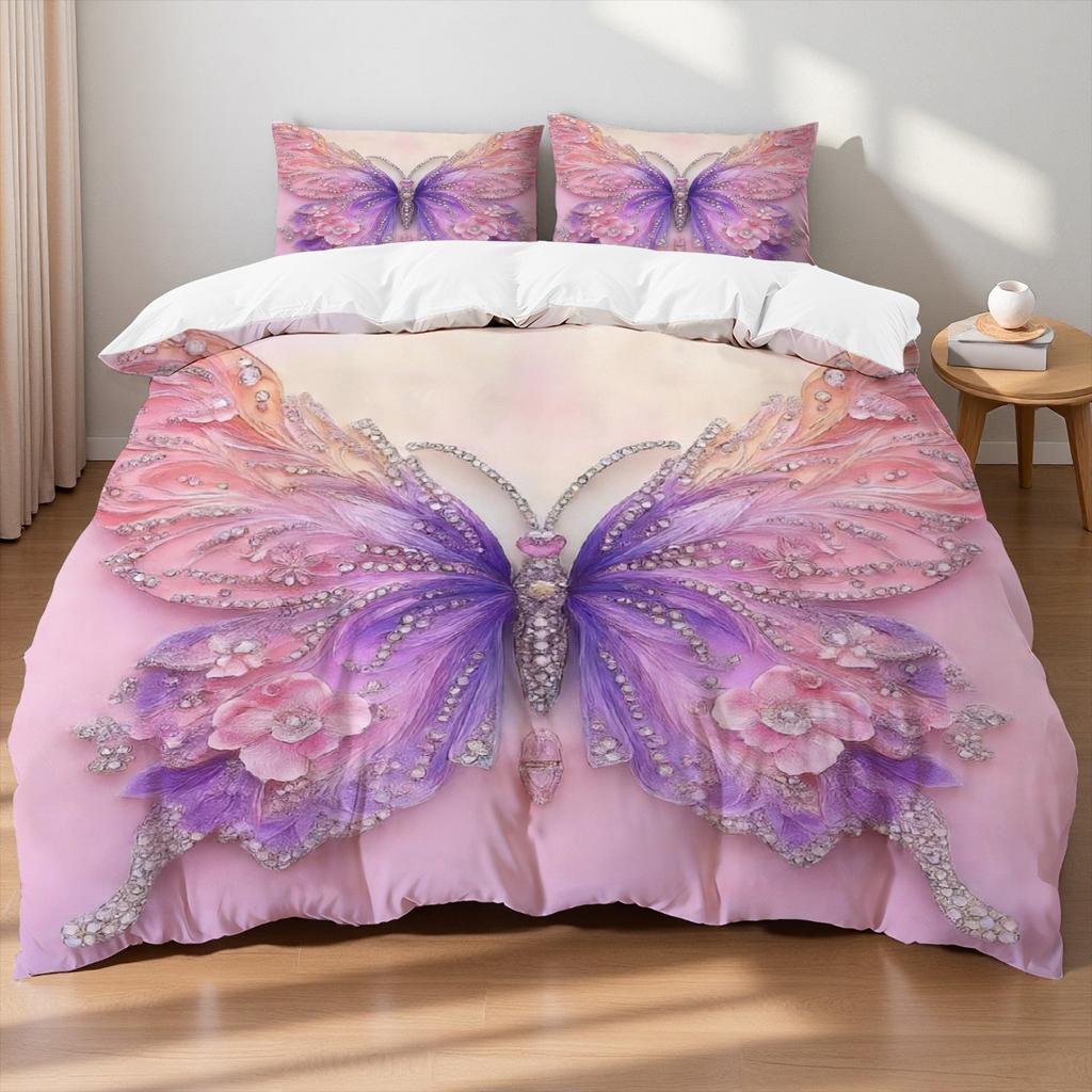 3pcs Pink Purple Bedding Set Blue Fantasy Style Butterfly Print Comfortable King Queen Twin Single Size Bithday Gift for Sister