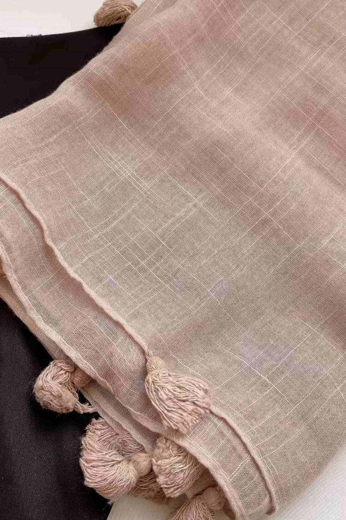 Powder Pink Scarf with Fringes - 180X90 , Cotton with Polyester