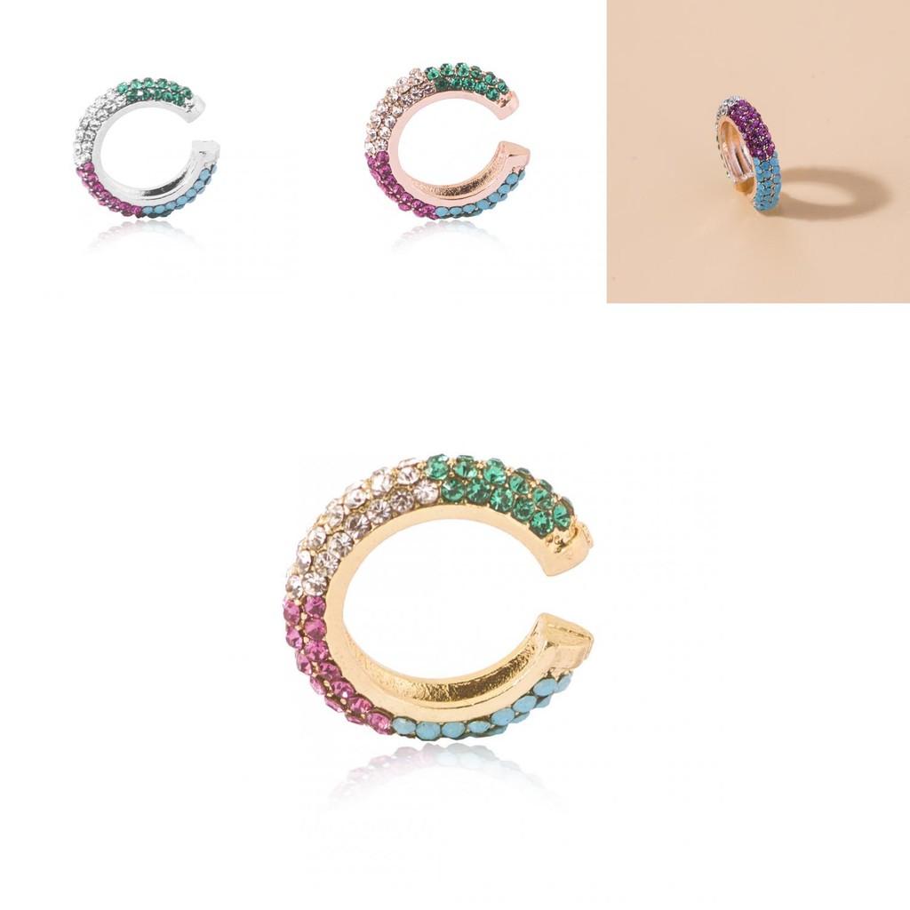 Modische Ohrclips im europäischen Stil mit Strasssteinen, Bunter Legierungsohrschmuck