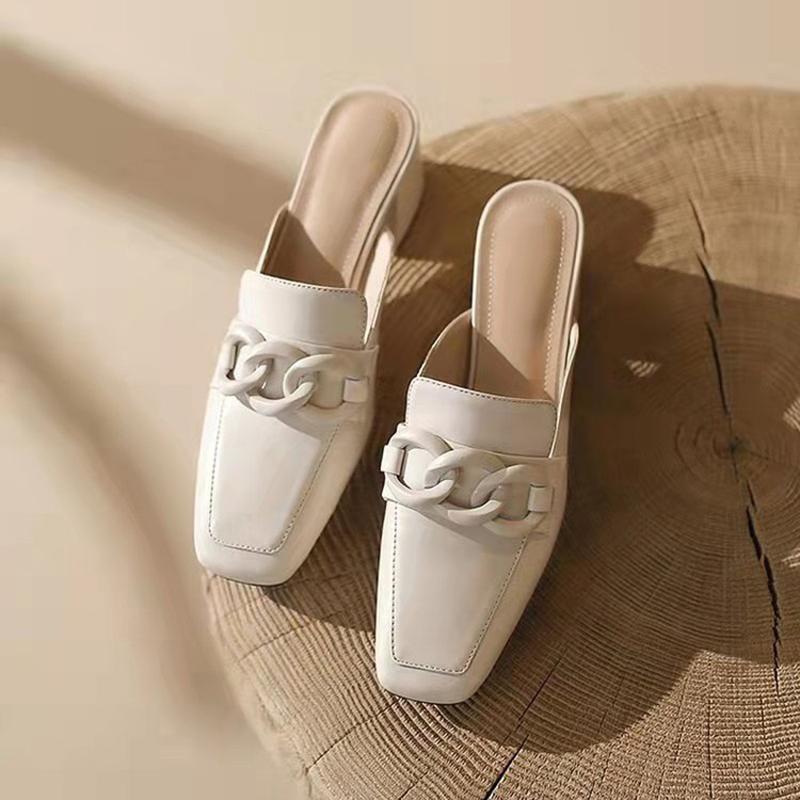 Square head bag head slippers women's summer wear 2025 new retro temperament French thick heel square and lazy half drag women