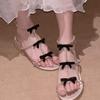 Bow Rhinestone French Beautiful Small Heel Sandals Women'S Summer Wear With Skirt Small Man Looks Tall Roman Shoes