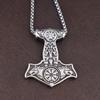 Vikings Thor Hammer Pendant Stainless Steel Mjolnir Necklace Nordic Rune Vegvisir Jewelry Popular Norse Scandinavian