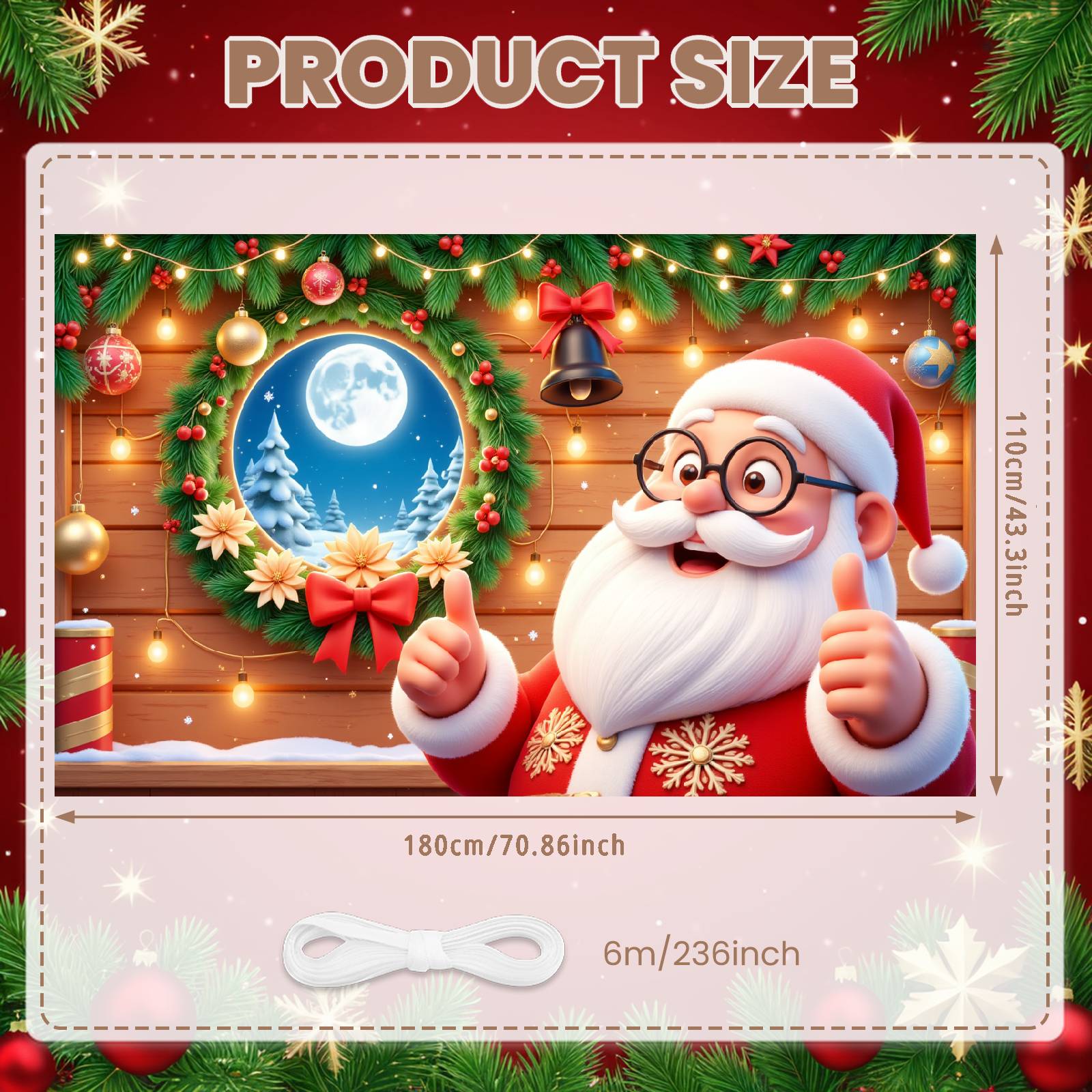 Festive Banner Green Pine Santa Claus Banner Winter Banner Bell For Family Party Winter Festival Indoor Celebration