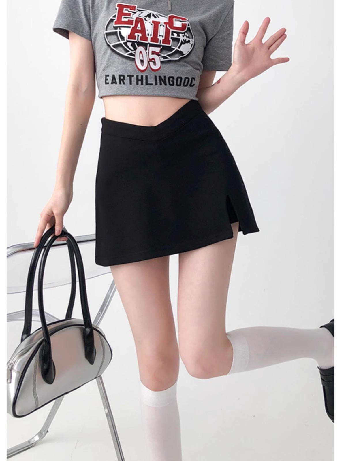 

Rain Bubble Black High-Waisted Slit Midi Skirt - Hip-Hugging Autumn Design for Women 4XL