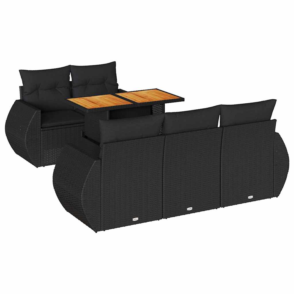 Vidaxl 6-Cz. Set di Mobili da Giardino con Cuscini, Polyrattan Nero