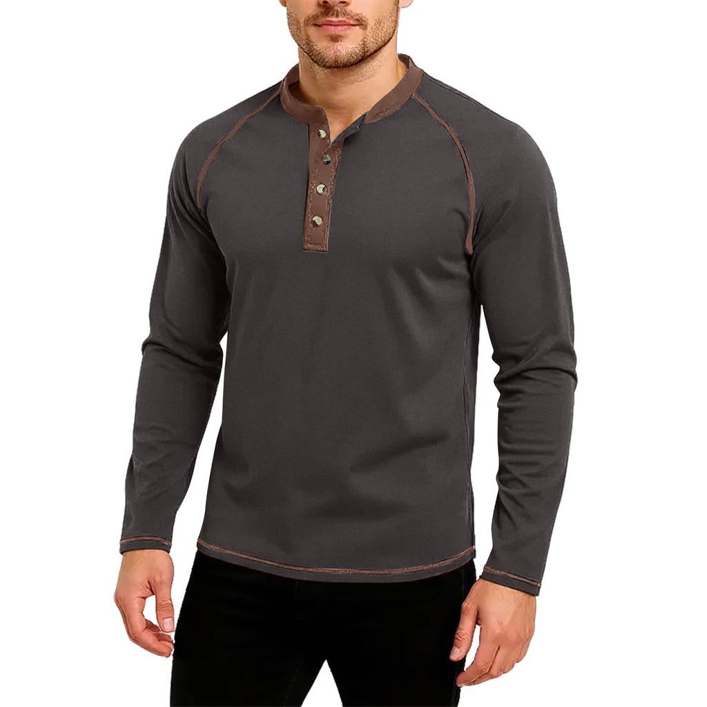 Men's Casual Solid Color Buckle Quick Dry Shoulder  Long Sleeved