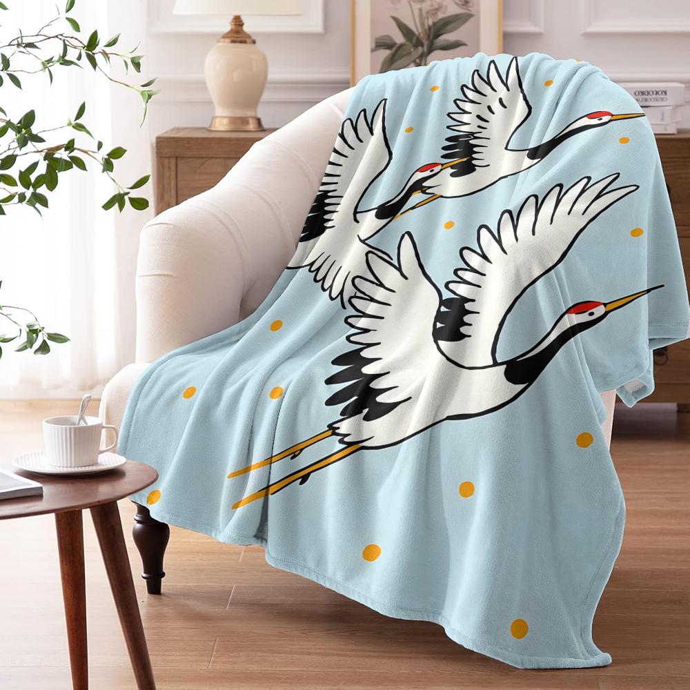 Flying Cranes Throw Soft Flannel AC Blanket Lightweight Summer Nap Throw Cozy  Blanket for Sofa Bed Travel Home 100cmx150cm