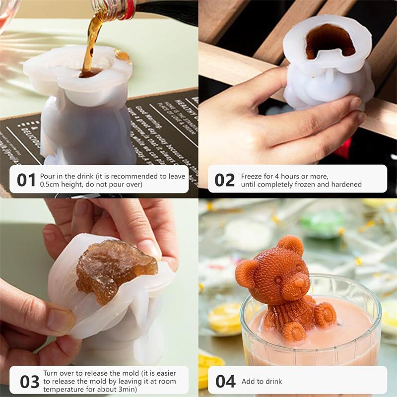 Two Sizes Of Bear Ice Cube Molds, Silicone Bear Ice Cube Molds, Ice Ball Mold Suitable For Milk Tea And Coffee, Ice-Tray