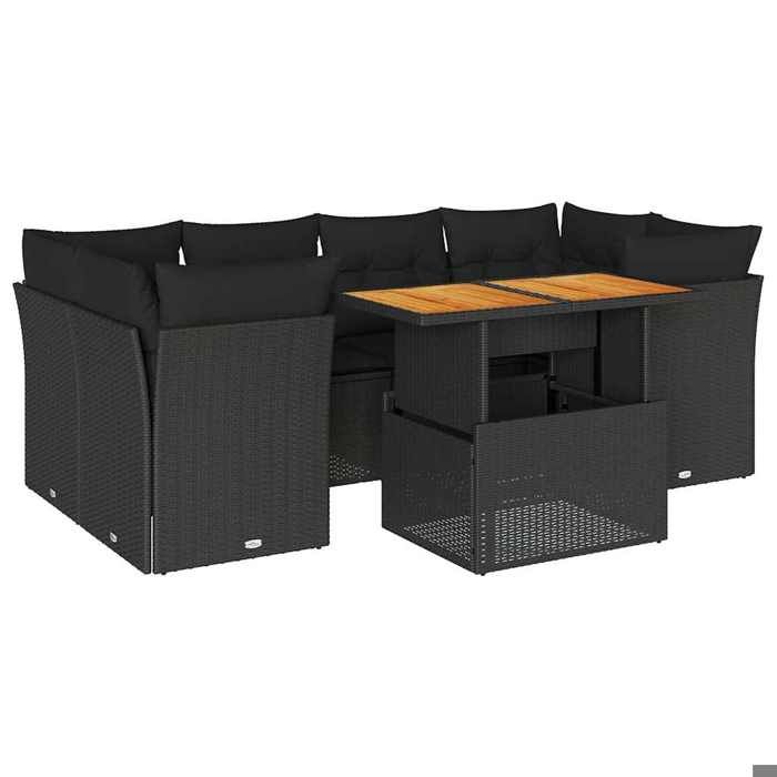 VidaXL Salon de jardin 7 pcs avec coussins noir résine tressée, ensemble de canapés d'extérieur, salon de jardin, ensemble 3326890