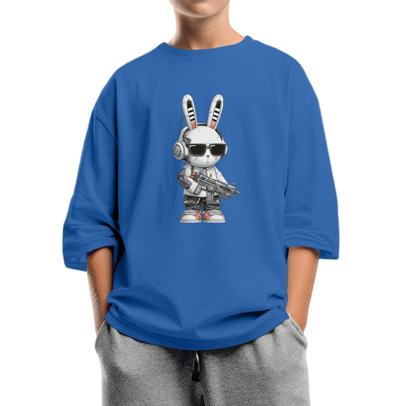 

Детская мода Принтованный топ с круглым вырезом и рукавом семь восьмых Повседневная футболка 160 синий