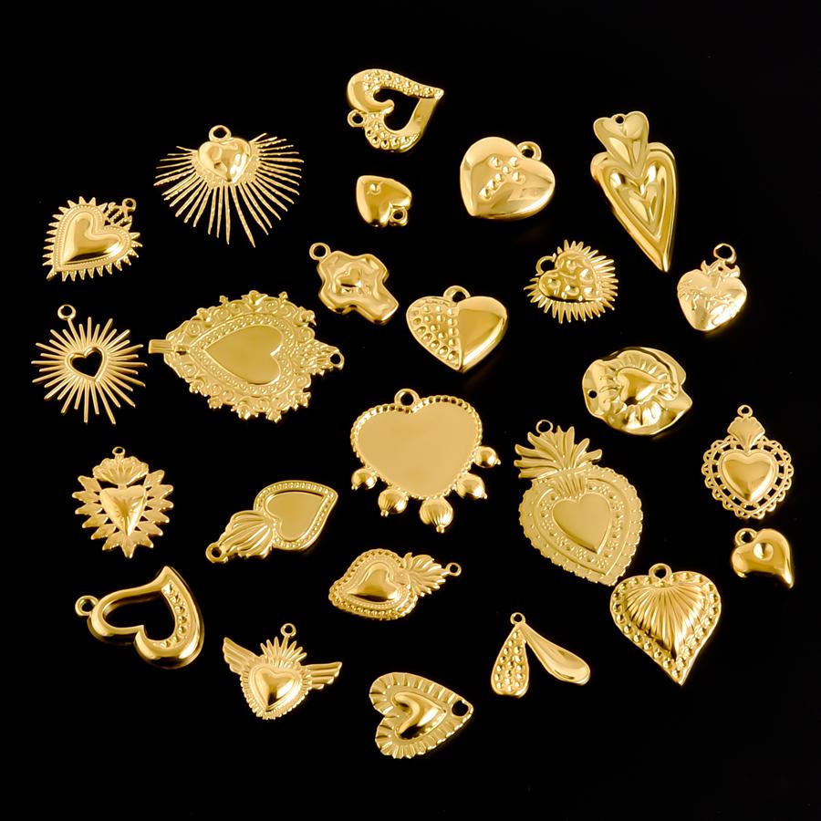 5pcs/Lot Gold Color PVD Stainless Steel Sacred Heart Pendants For Jewelry Making Supplies Sun Love Charm DIY Necklace Bracelets