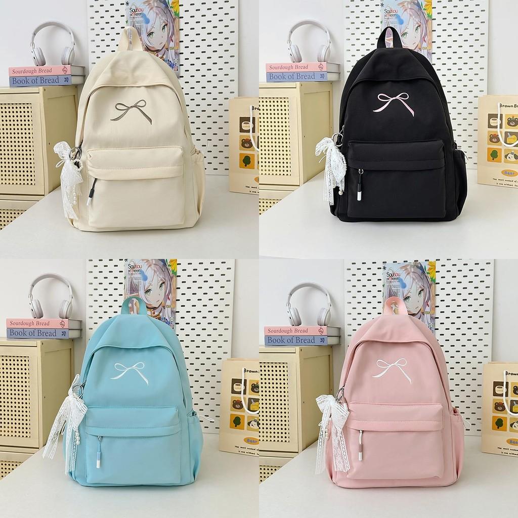 Ribbon Embroidery Bow Nylon Backpack Large Capacity Laptop Fashion Schoolbag