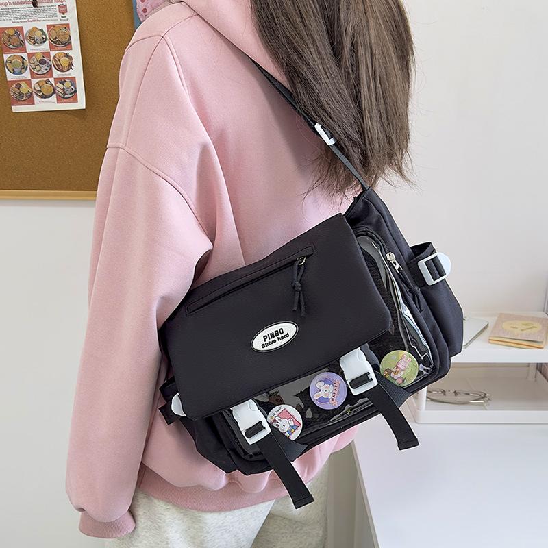 Large-capacity School Bag, Mailman Bag, Women's Transparent and Versatile Simple Shoulder Messenger Bag, College Trend Pain Bag