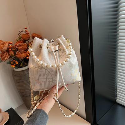 Bolso de cubo bordado estilo nacional femenino cordón sólido alta calidad versátil elegante hombro