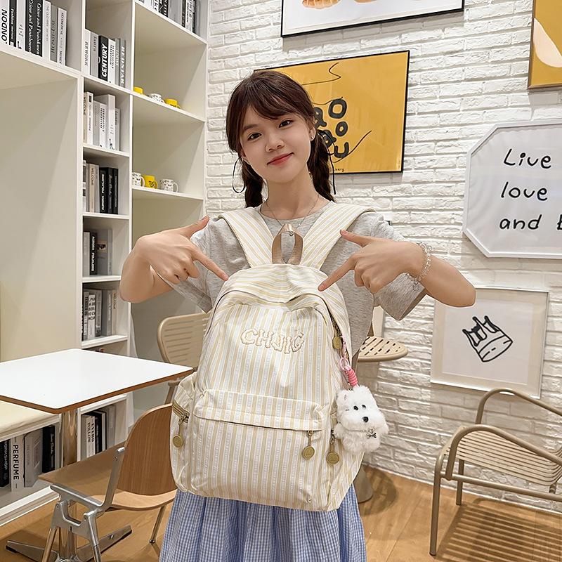 Schoolbag New Mori Ins High-value Fresh and Sweet Candy-colored Striped Backpack High School Students Large-capacity Backpack