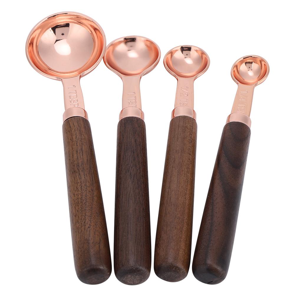 4-teiliges Set Roségold Edelstahl Messbecher Messlöffel für Haushaltsküche Backen Gadget