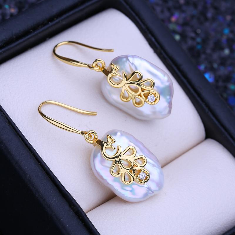 LSOOYH Natural Freshwater White Big Baroque Pearl Earrings For Women Fashion Cultured Pearls Gold Color Dangle Earrings Wedding Jewelry