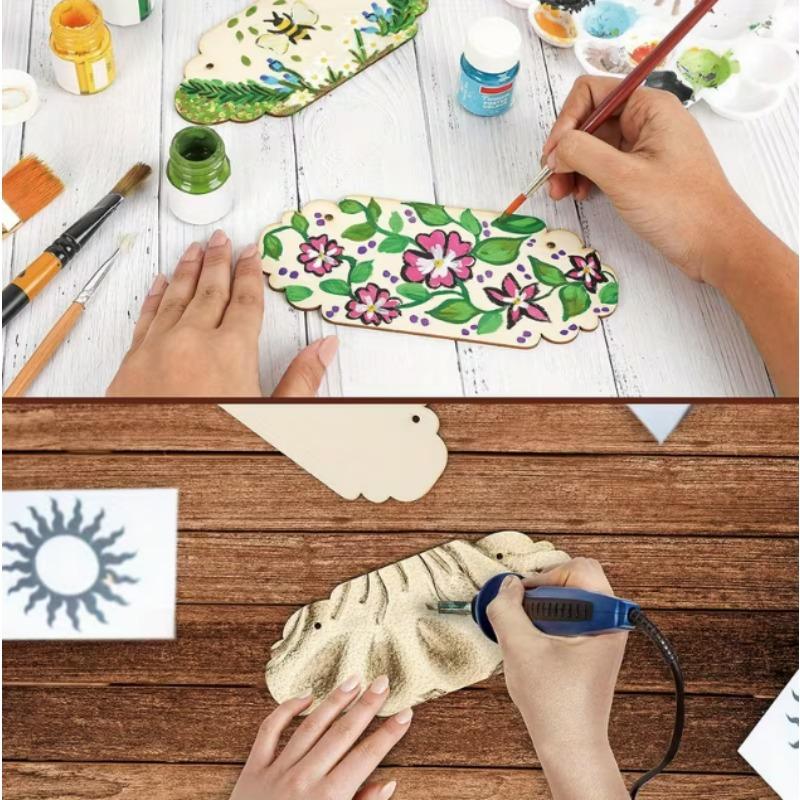 Unfinished Wood Boards Blank Wood Signs with Hanging Ropes Door Hanger DIY Wooden Sign Paintings Art Carving Crafts Wood Chips