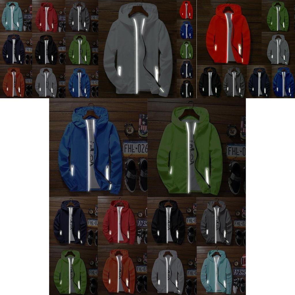 Men's Windbreaker Luminous Zipper Hoodie Jacket Perfect For Outdoor Sports Activities