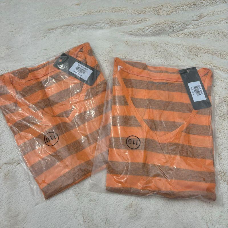 

A63100% Чистый хлопок Мода Большой размер Женская футболка с V-образным вырезом и коротким рукавом Хлопок слабс Полоски Футболка с рукавом до локтя Топ Домашняя одежда Orange stripes M