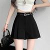 Women's Gray High-Waist Pleated Shorts: Spring/Summer 2024 Fashion, Loose Fit, Slimming Wide-Leg Design