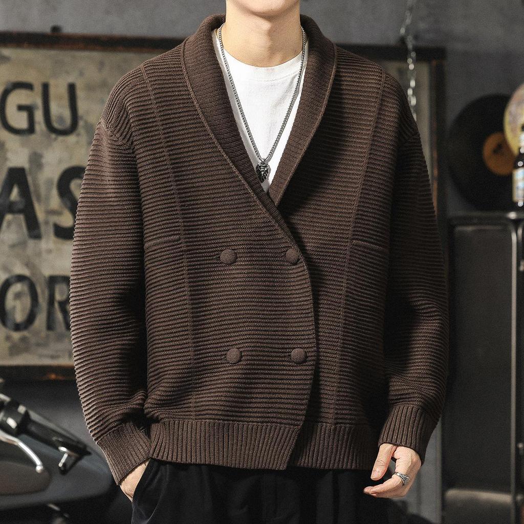 Men's Luxury Double-Breasted Thick Knit Cardigan - Autumn/Winter Loose Warm Sweater Coat