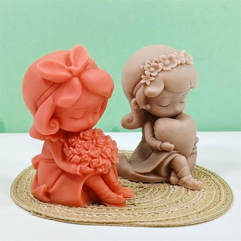 Cute Little Girl Silicone Moulds Scented Candle Molds DIY Cake Chocolate Decor