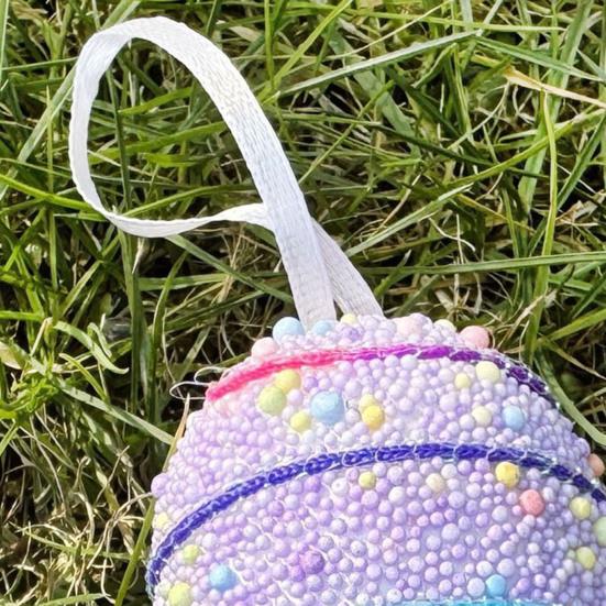 6Pcs Easter Eggs with Hanging String Foam Hanging Ornaments Striped Colorful Decoration for Easter Tree Home Party And Spring Crafts