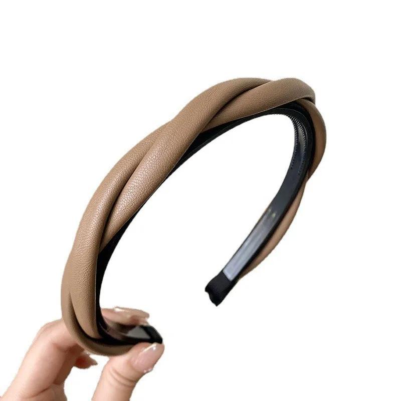 PU Leather Women Headband Simple Cross Twisted Head Hoop Imitation Thin Hair Hoop Non-slip Hairbands With Teeth Hair Accessories