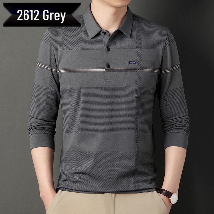 Men's Striped Autumn Cotton Polo - Long Sleeve, Turn-Down Collar, Breathable, Casual Business Shirt
