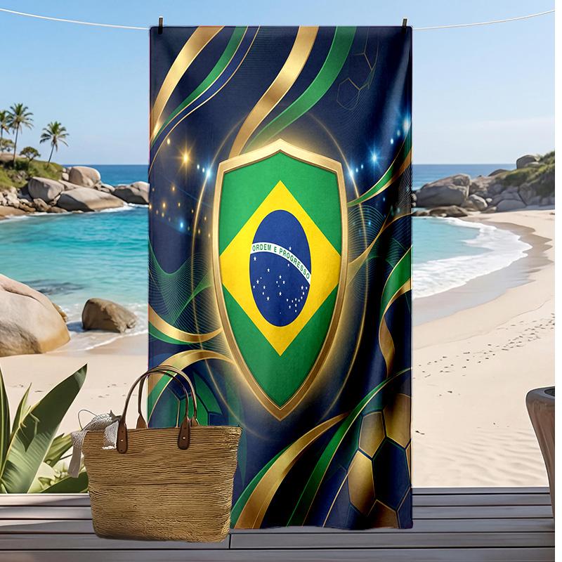 Brasilien Fußball Druck Strandtuch Schnelltrocknend Super Saugfähig Weiches Badetuch zum Schwimmen Strand Reisen Fan Souvenir Geschenk