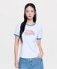 Emelbi Women'S Varsity Lettering Slim Slub Ringer T-Shirt Ny (White)